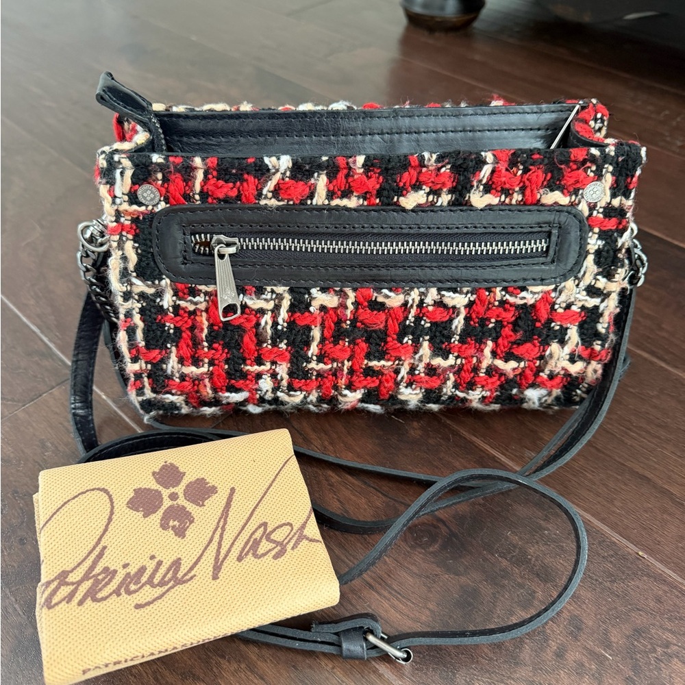Patricia Nash Black and Red Tweed Crossbody Bag